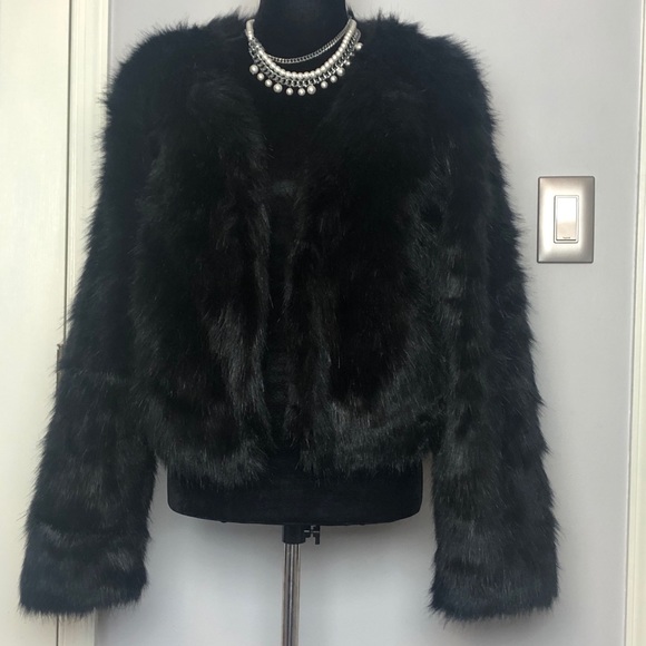 Fashion Nova Jackets & Blazers - Black, warm, faux-fur coat to top off your holiday cocktail/party outfit.